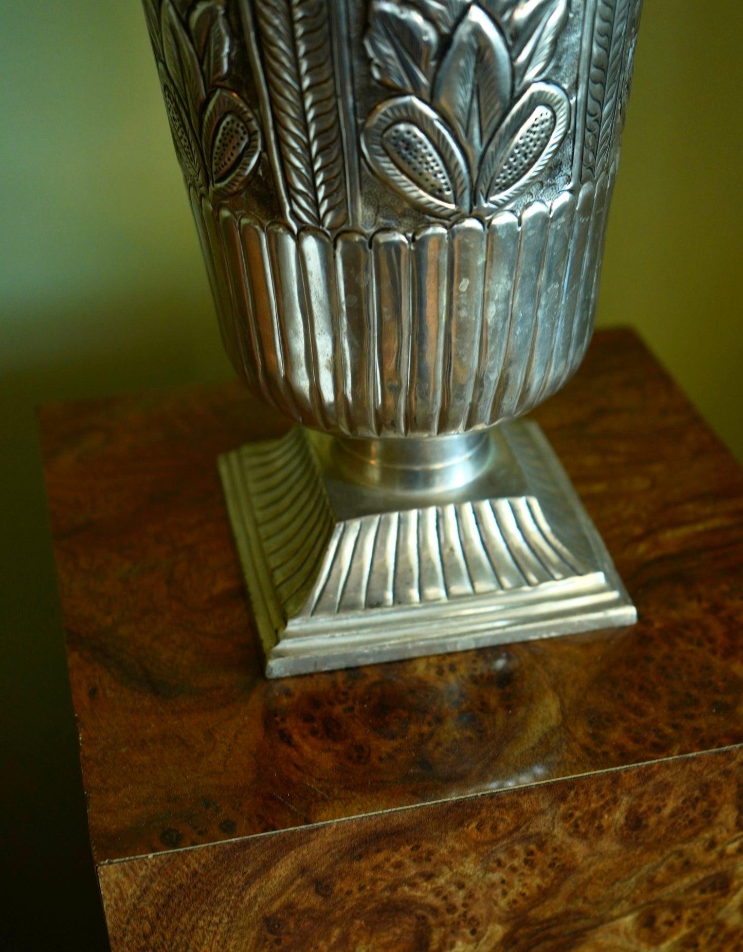 Large Pair of Vintage Silver Plated Repousse Urns
