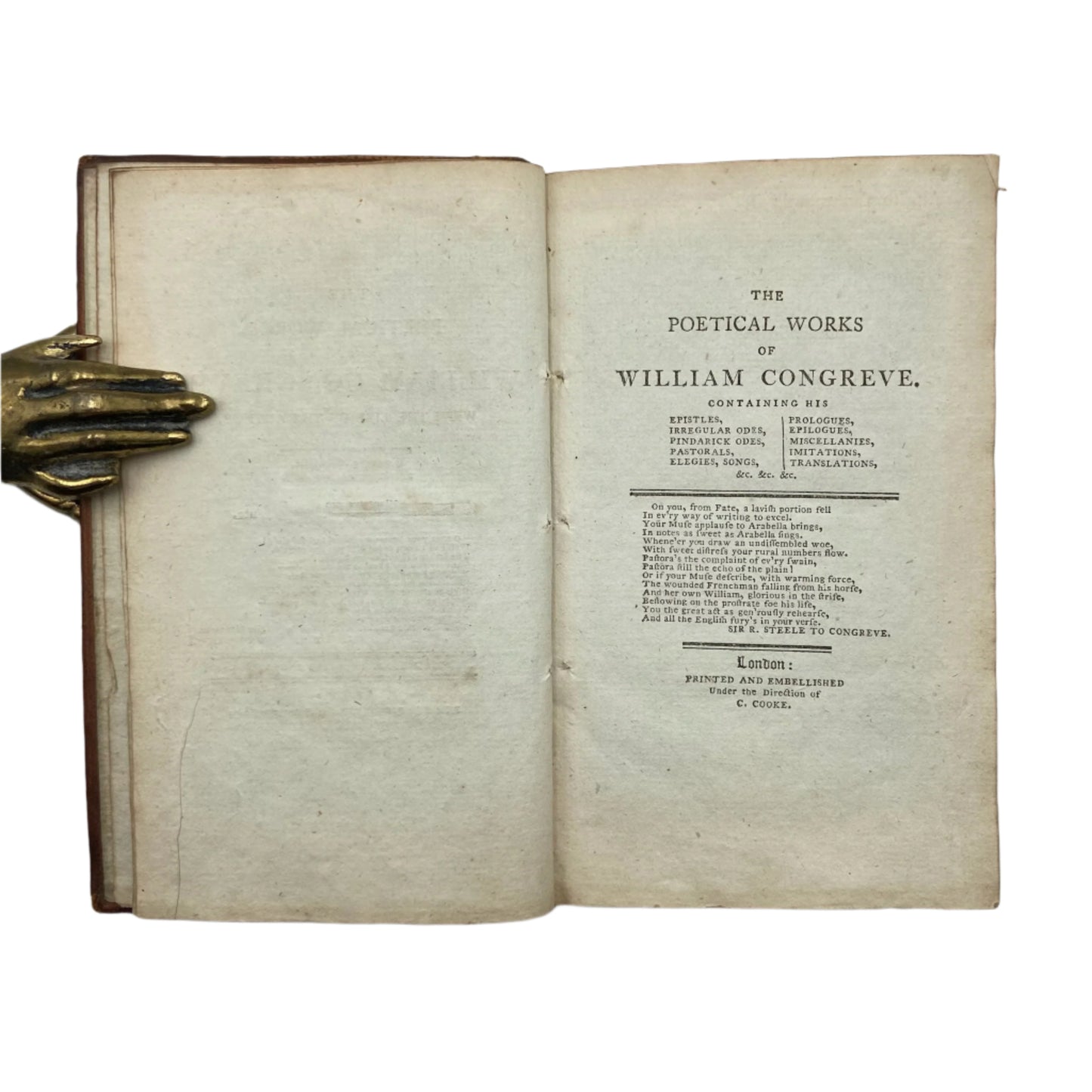 "The Poetical Works of William Congreve" Brown Full Leather Book
