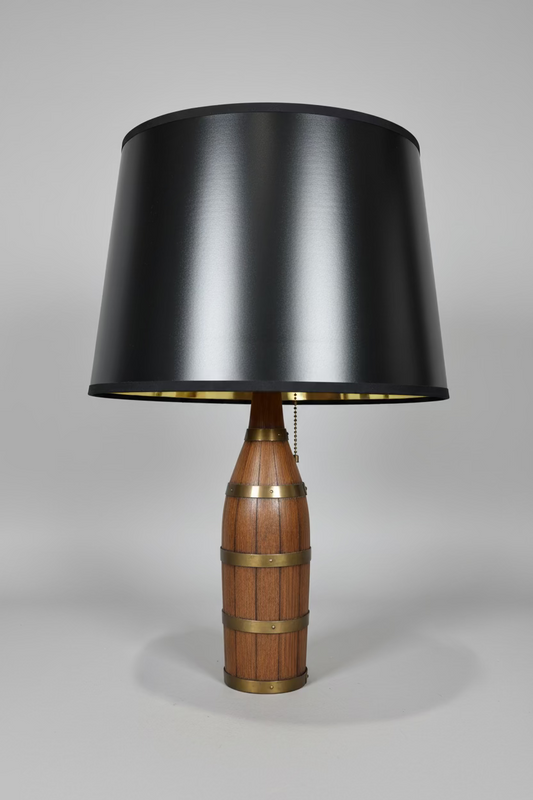 Antique European Oak Brass-Banded Bottle Table Lamp