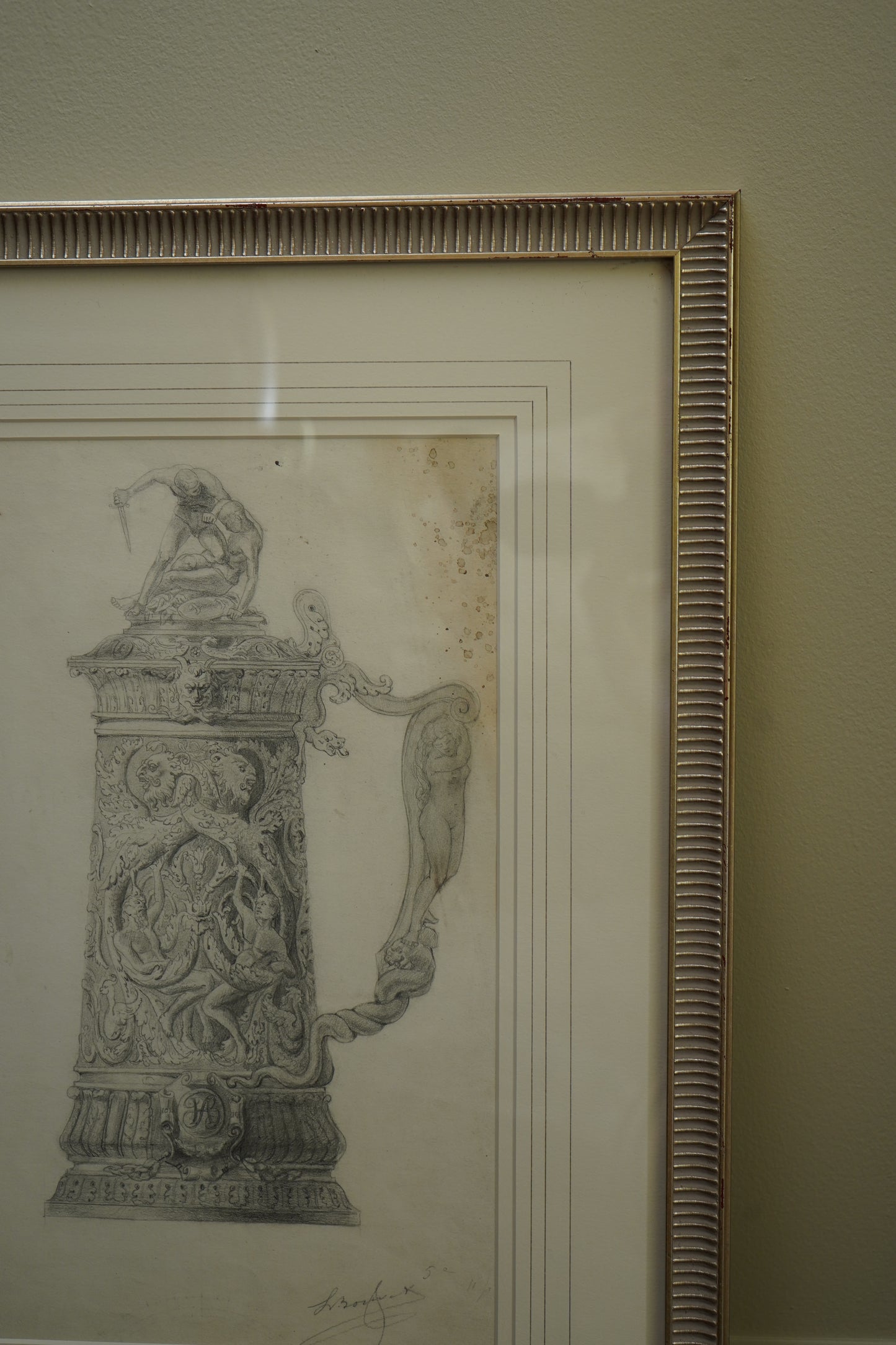 Henry Bouvet (French, 1859–1945) – Study of a Tankard, Signed Pencil Drawing on Paper, Framed