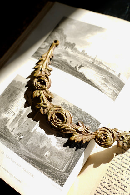 Antique Louis XVI Style Brass Rose Swag Furniture Mount