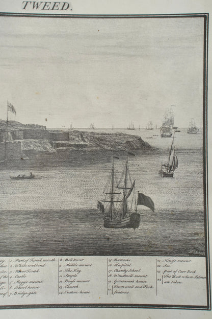 Antique Engraving South Prospect of Berwick Upon Tweed, 1745