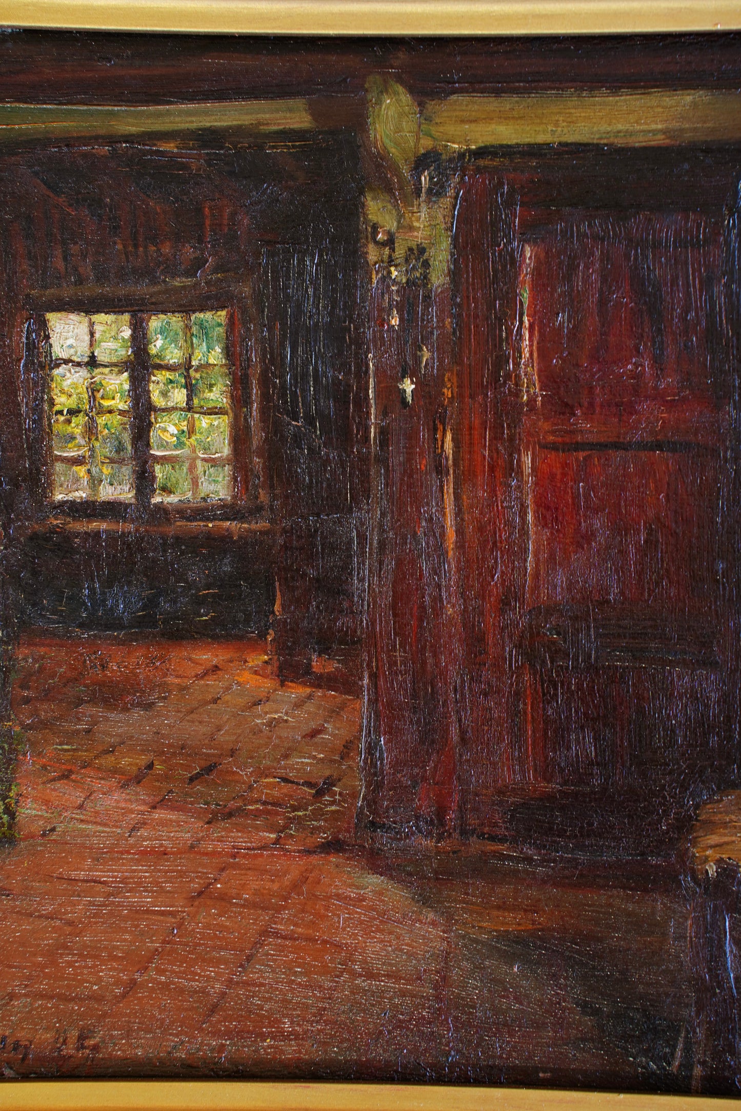Antique Belgian Interior Oil Painting, Signed