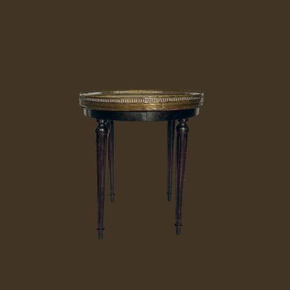 Antique French Louis XVI-Style Guéridon Table with Marble Top and Brass Gallery