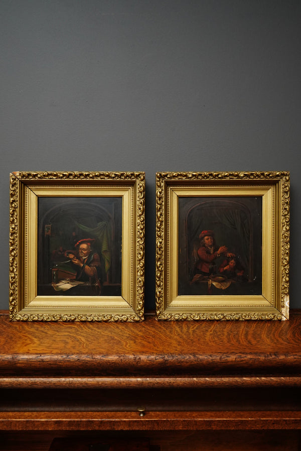 Antique Dutch Genre Oil on Metal Painting, “The Scholar” Pendant to “The Dentist” secondary view