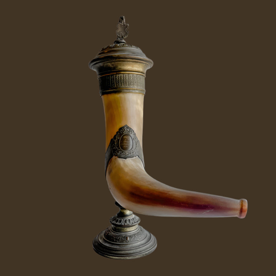 Antique Ceremonial Drinking Horn – A Timeless Trophy from 1895