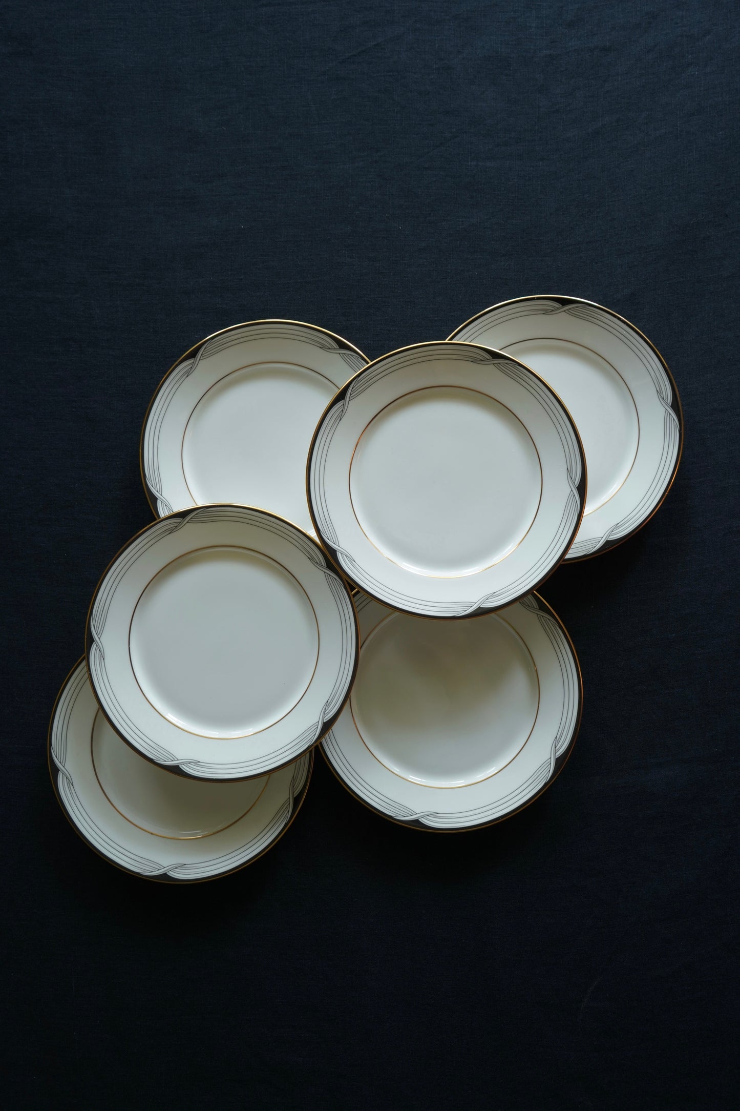 Lenox Black Tie Bread & Butter Plates – Set of 6, 6.5" Ivory China with 24k Gold Trim (Discontinued)