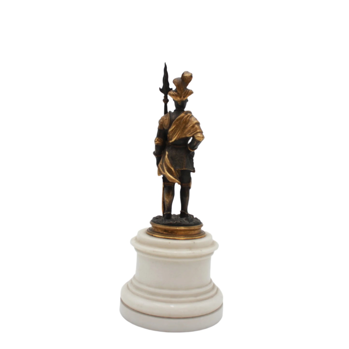 Antique French Bronze Renaissance Soldier Figure on Marble and Giltwood Base Circa 1880