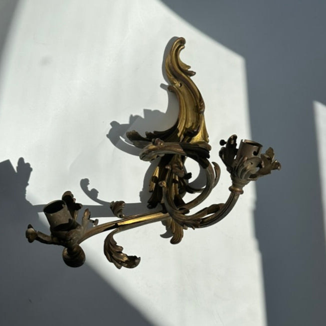 Antique French Rococo Gilt Bronze Wall Sconces (Pair) | Antique French Bronze Wall Lighting