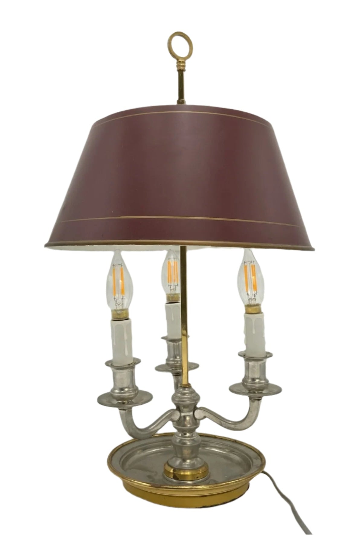 Vintage French Bouillotte Lamp with Maroon Metal Shade