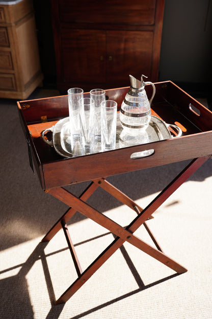 Antique English Campaign Mahogany Butlers Tray Table