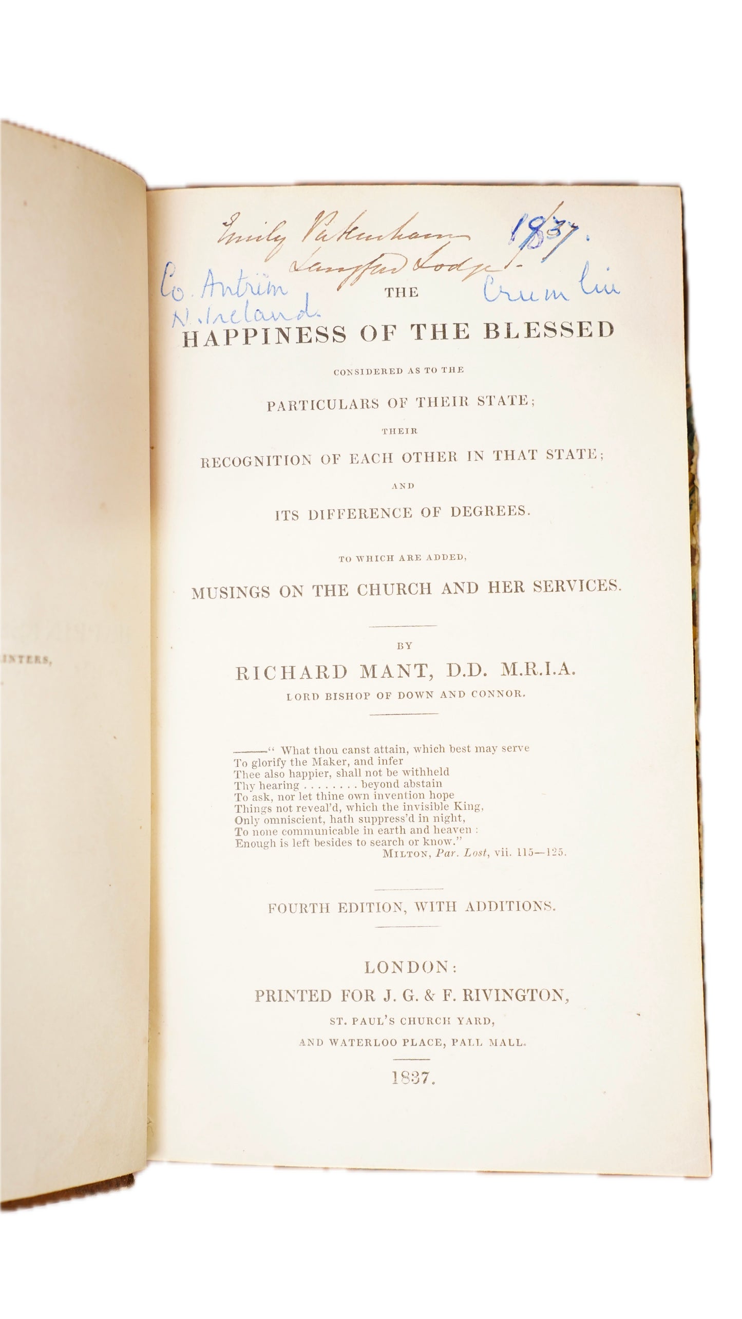 Richard Mant Happiness of the Blessed 1837 Antique Half Leather Book