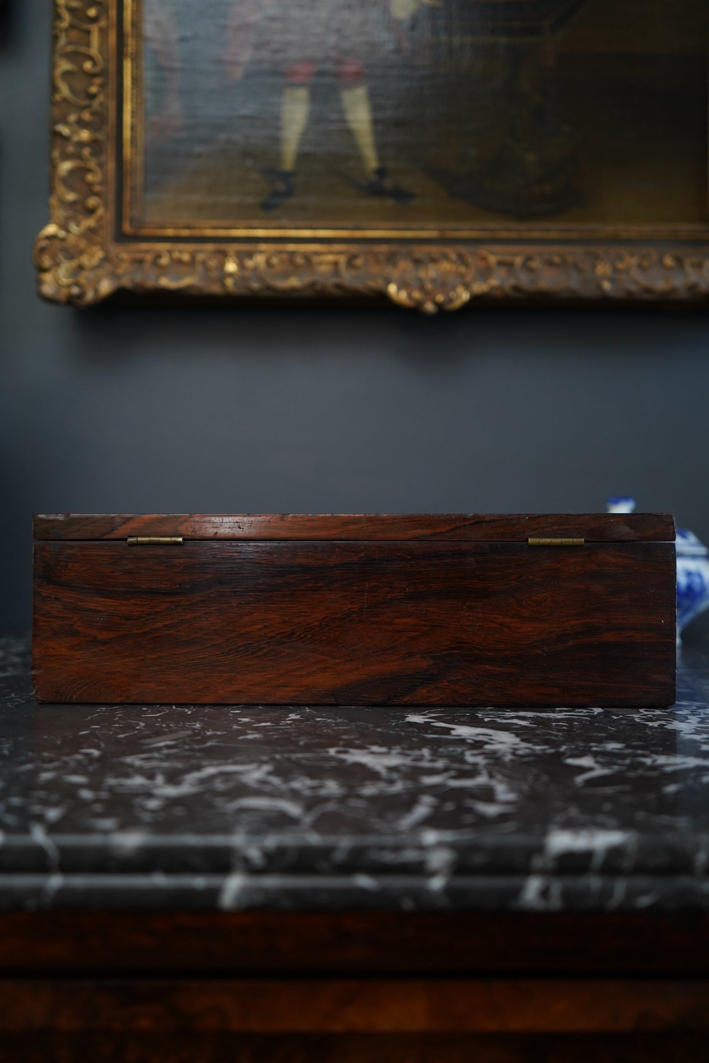 Antique Rosewood Writing Slope with Velvet Writing Surface and Inscriptions, Mid-19th Century