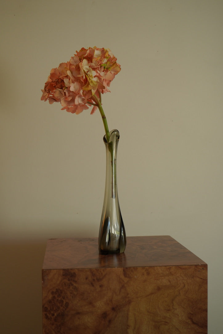 Vintage Viking Glass “Epic Three Foil” Swung Vase – Smoke Gray, 10”