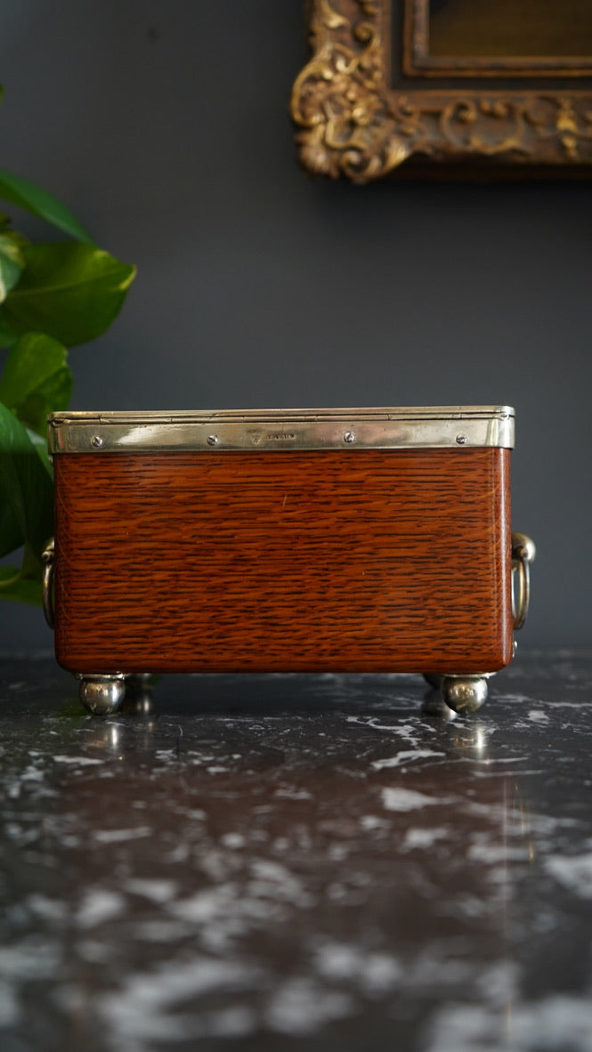 Antique English Oak and Silver-Plated Twin Tea Caddy | John Grinsell & Sons, c.1895–1910
