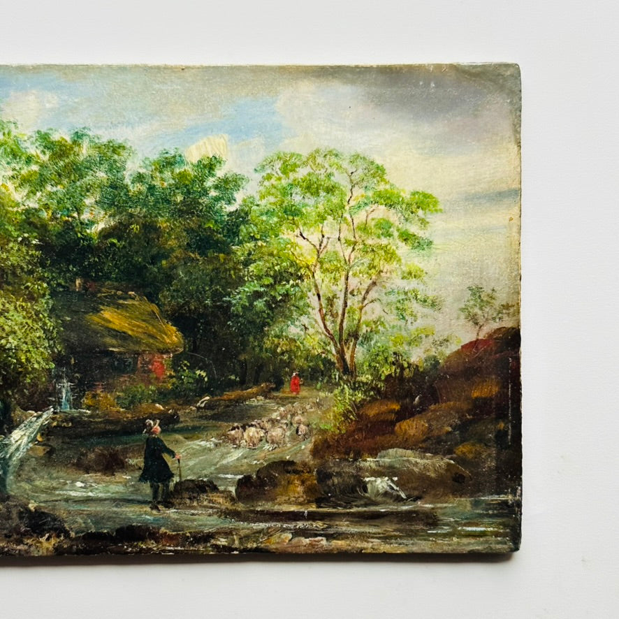 Circa 1860 English Primitive Oil on Panel Painting