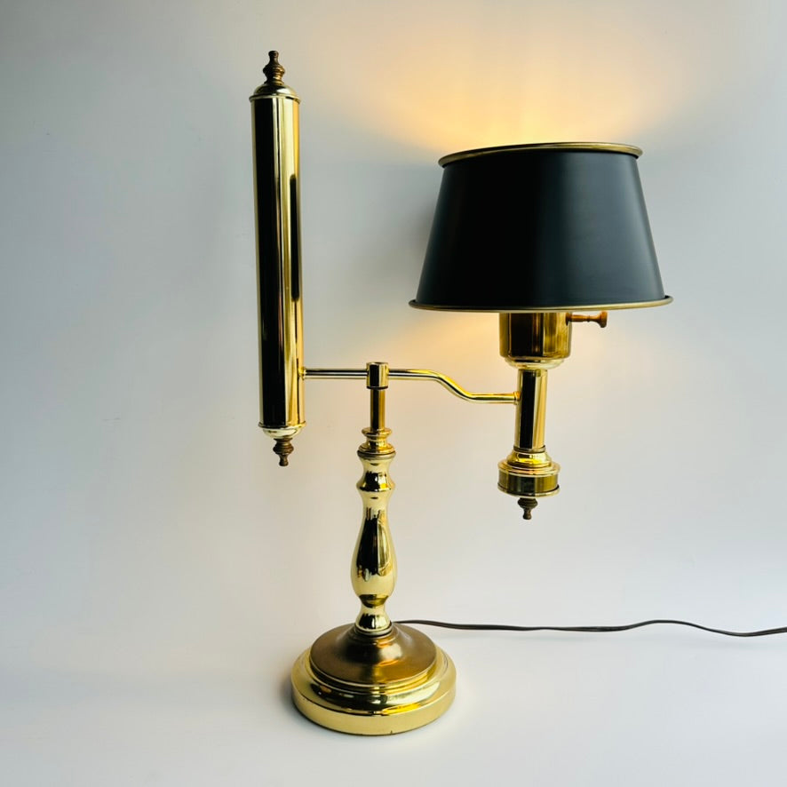 Vintage Brass Student Lamp with Metal Shade, Large