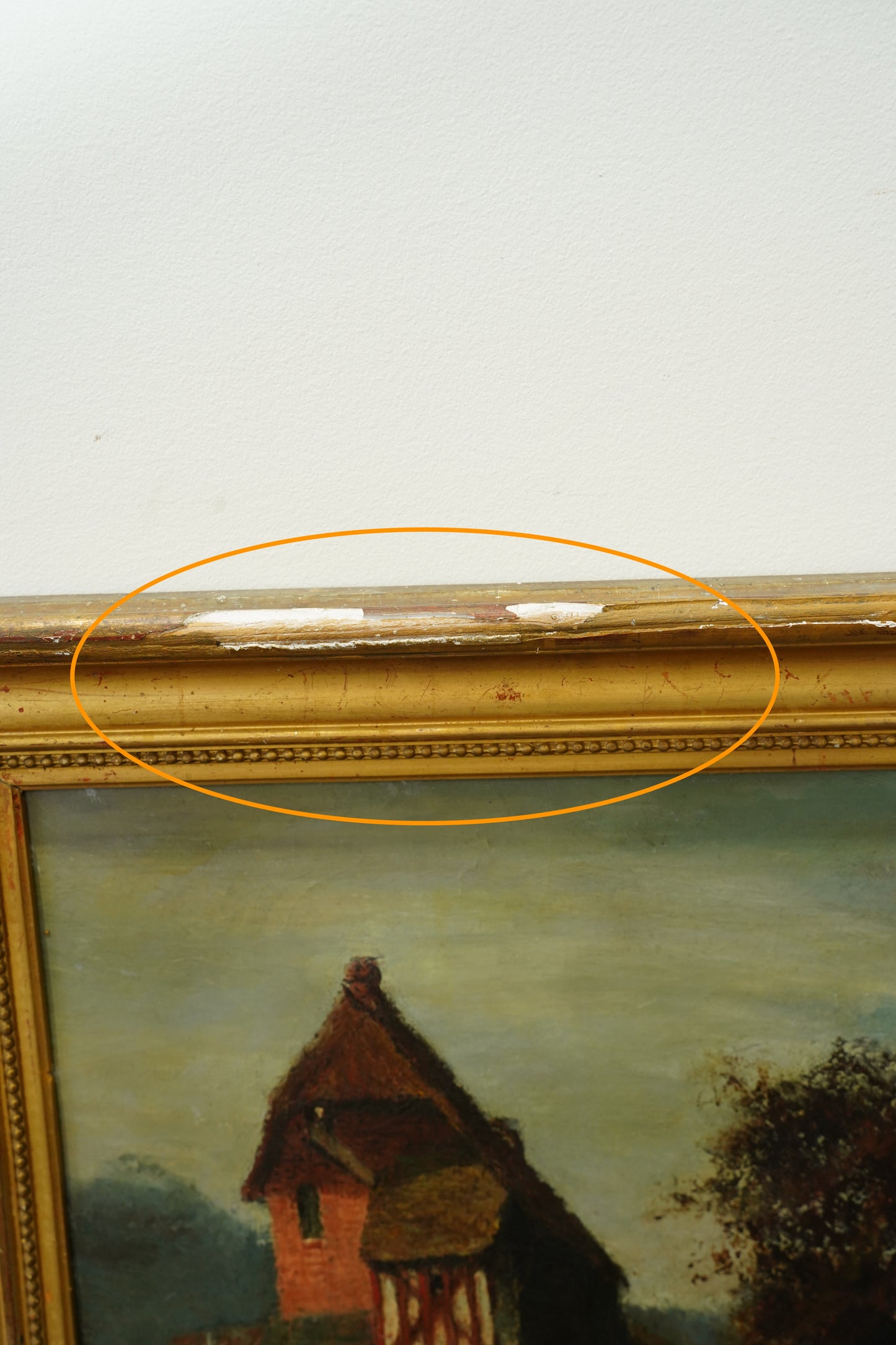 Antique European Oil Painting Cottage Landscape, Normandy Style