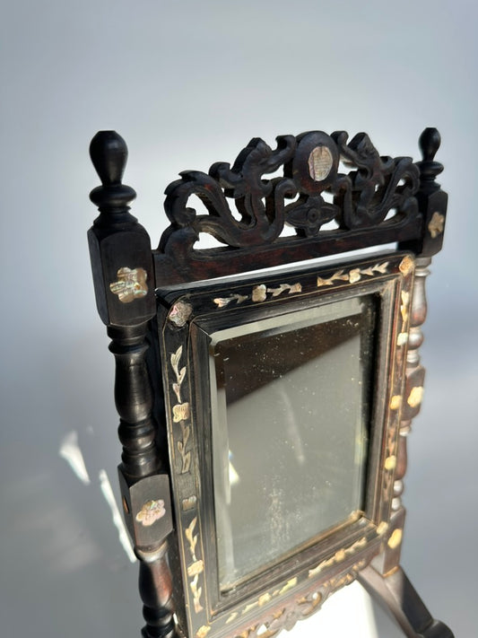 Antique Ebonized Wood & Mother-of-Pearl Vanity Mirror