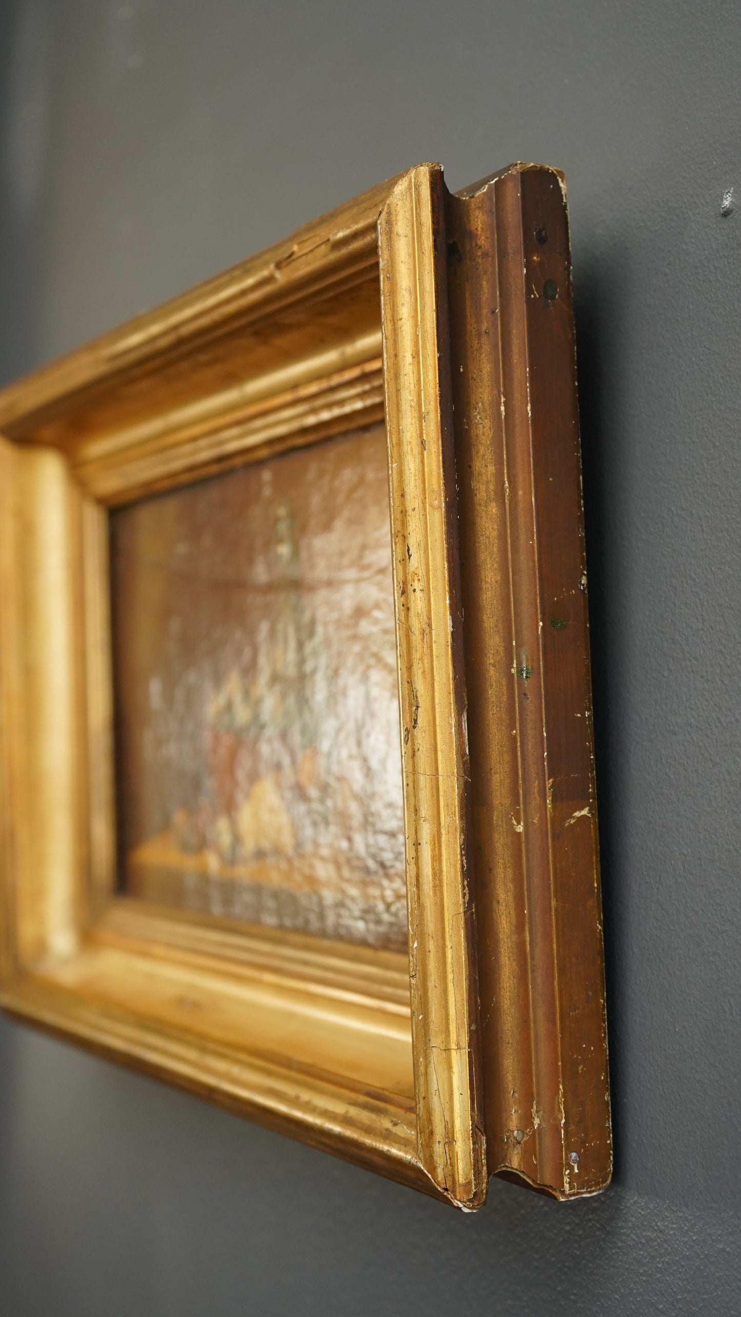 “The Bowl of Apples” by Nicholas Marsh, dated 1958 | English Still Life Oil on Panel in Antique Gilt Frame