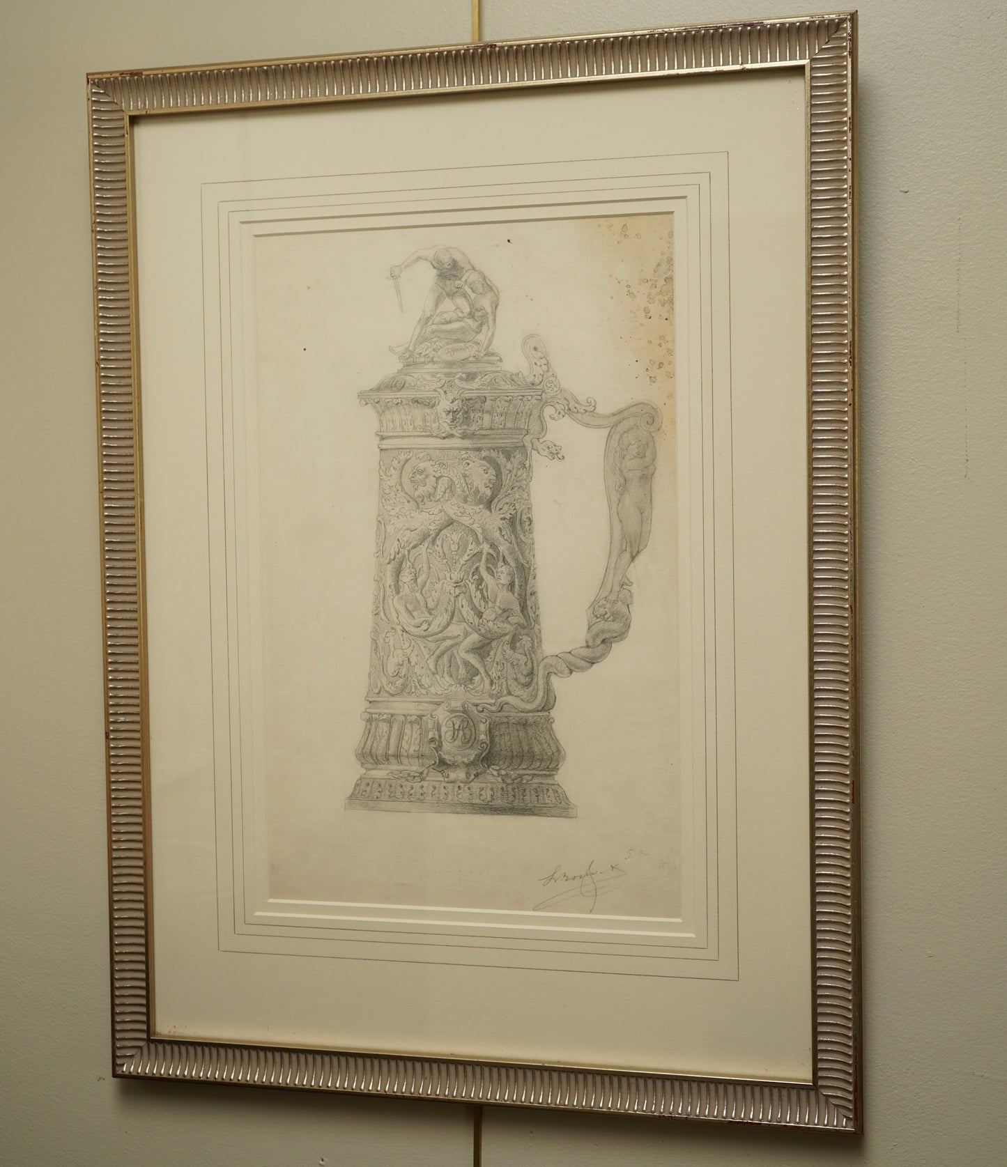 Henry Bouvet (French, 1859–1945) – Study of a Tankard, Signed Pencil Drawing on Paper, Framed