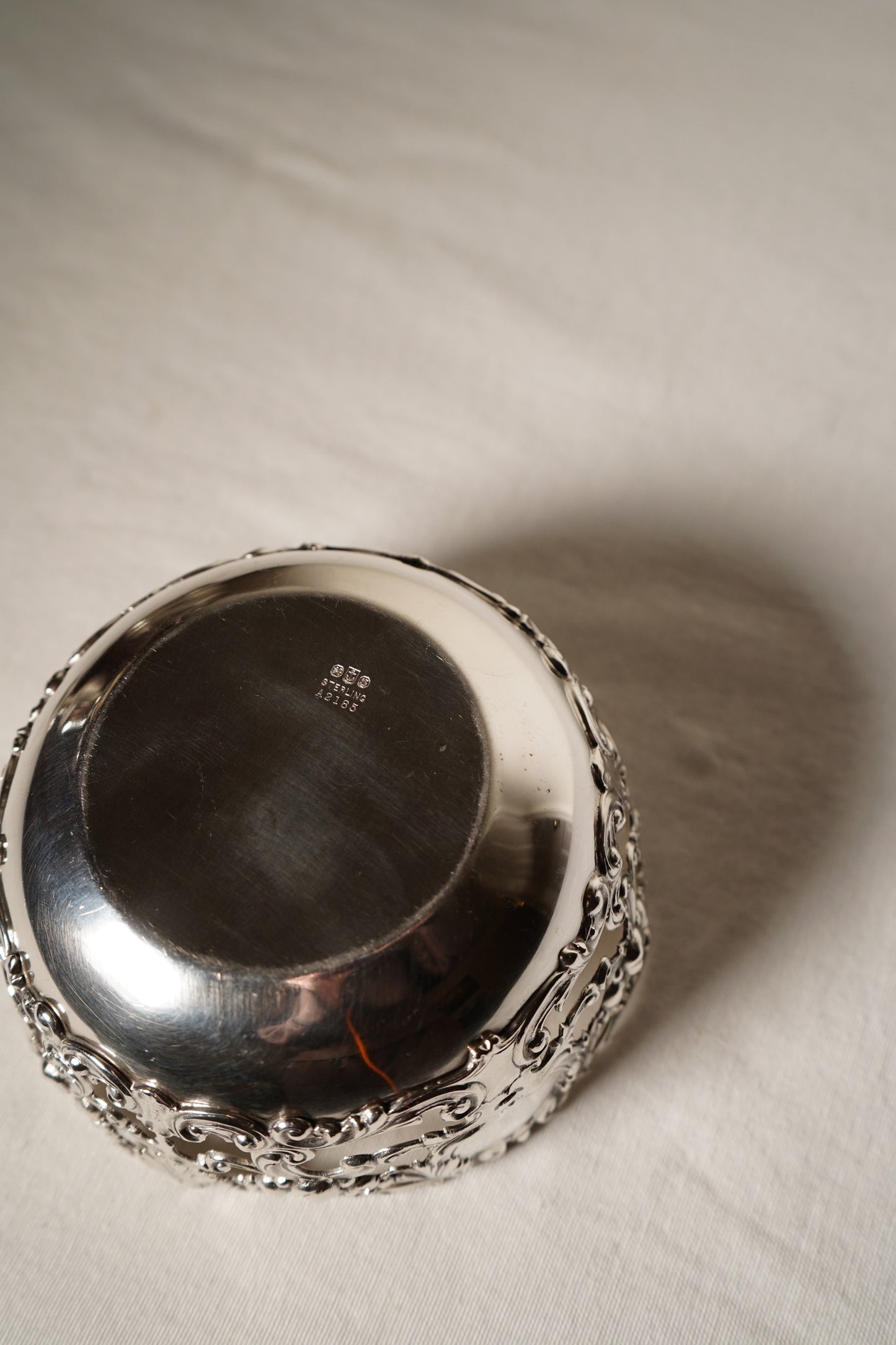 Antique Sterling Silver Rococo Revival Reticulated Bowl with Monogram, American Gilded Age Circa 1890