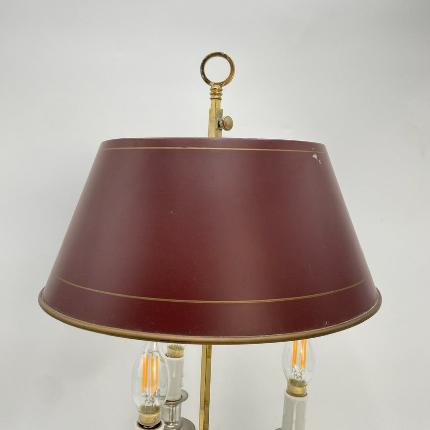 Vintage French Bouillotte Lamp with Maroon Metal Shade