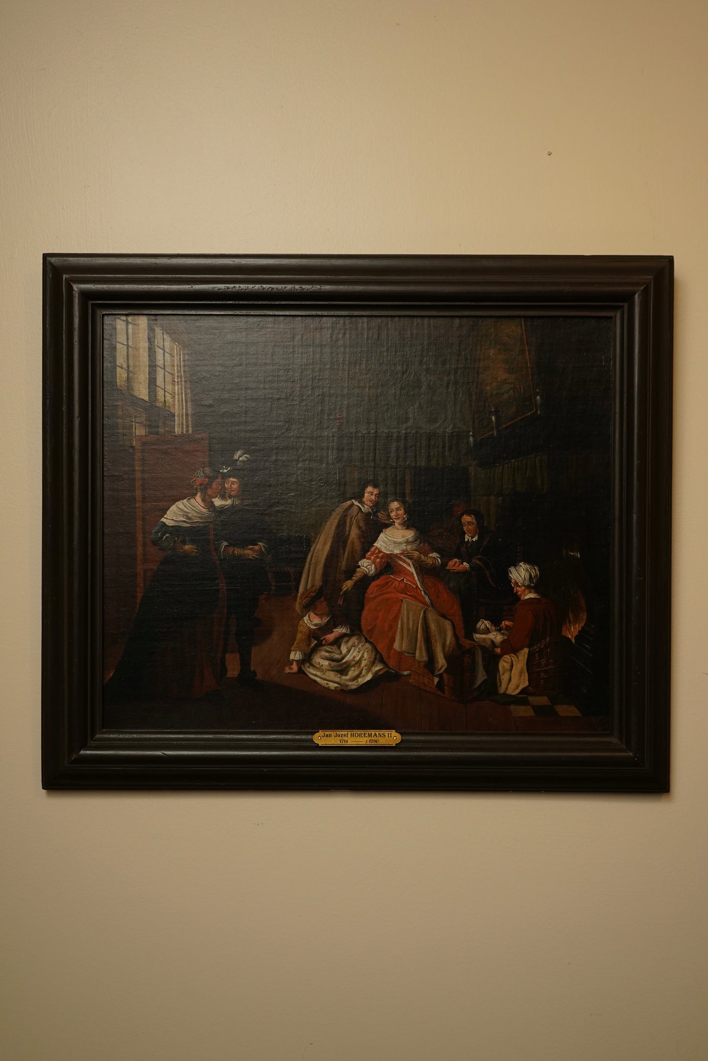 "Meeting in the Parlour" Oil on Canvas Attributed to Jan Josef Horemans (Belgium artist, 1714-1790)