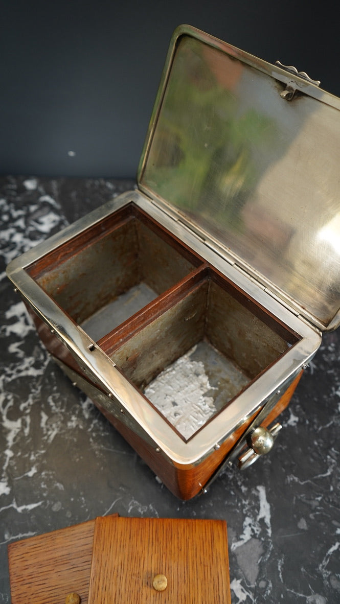 Antique English Oak and Silver-Plated Twin Tea Caddy | John Grinsell & Sons, c.1895–1910