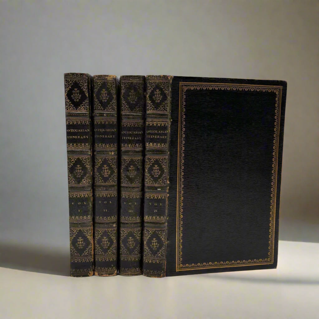 4 Volumes 1815 & 1816"The Antiquarian Itinerary" Full Black Moroccon Leather Book