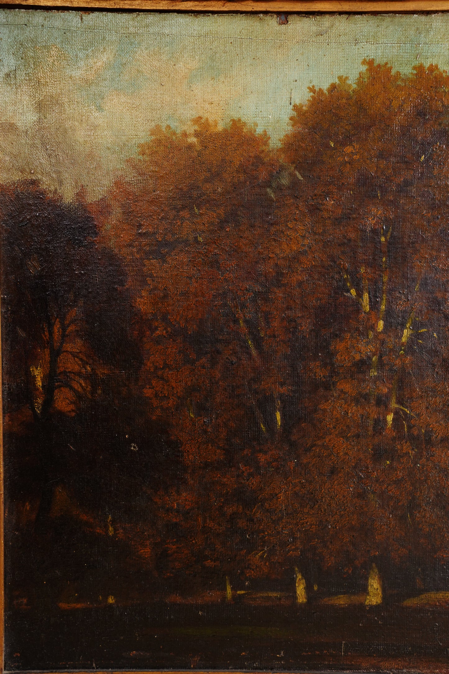 Antique French Oil Painting Autumn Woodland Landscape, Circa 1870