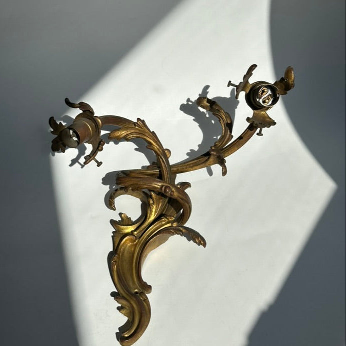 Antique French Rococo Gilt Bronze Wall Sconces (Pair) | Antique French Bronze Wall Lighting