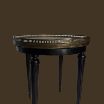 Antique French Louis XVI-Style Guéridon Table with Marble Top and Brass Gallery