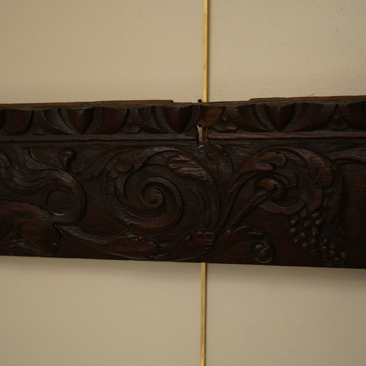 Antique Carved Oak Drawer Front | Renaissance Revival Lion, Grapevine & Acanthus | Architectural Salvage Wall Plaque c.1870–1900