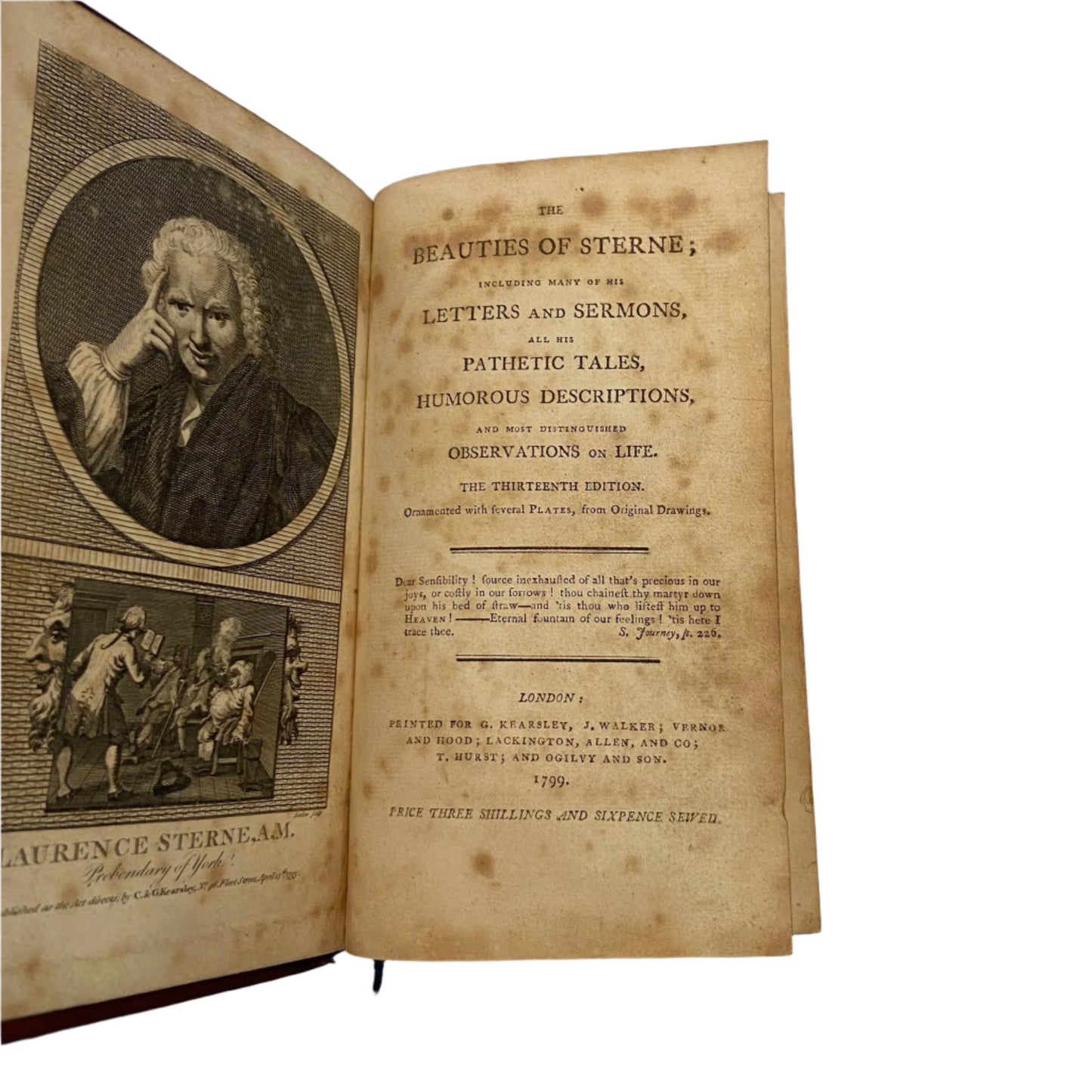 1799 The Beauties of Sterne | Fine Red Morocco Binding with Gilt Edges | 13th Edition Georgian Literature