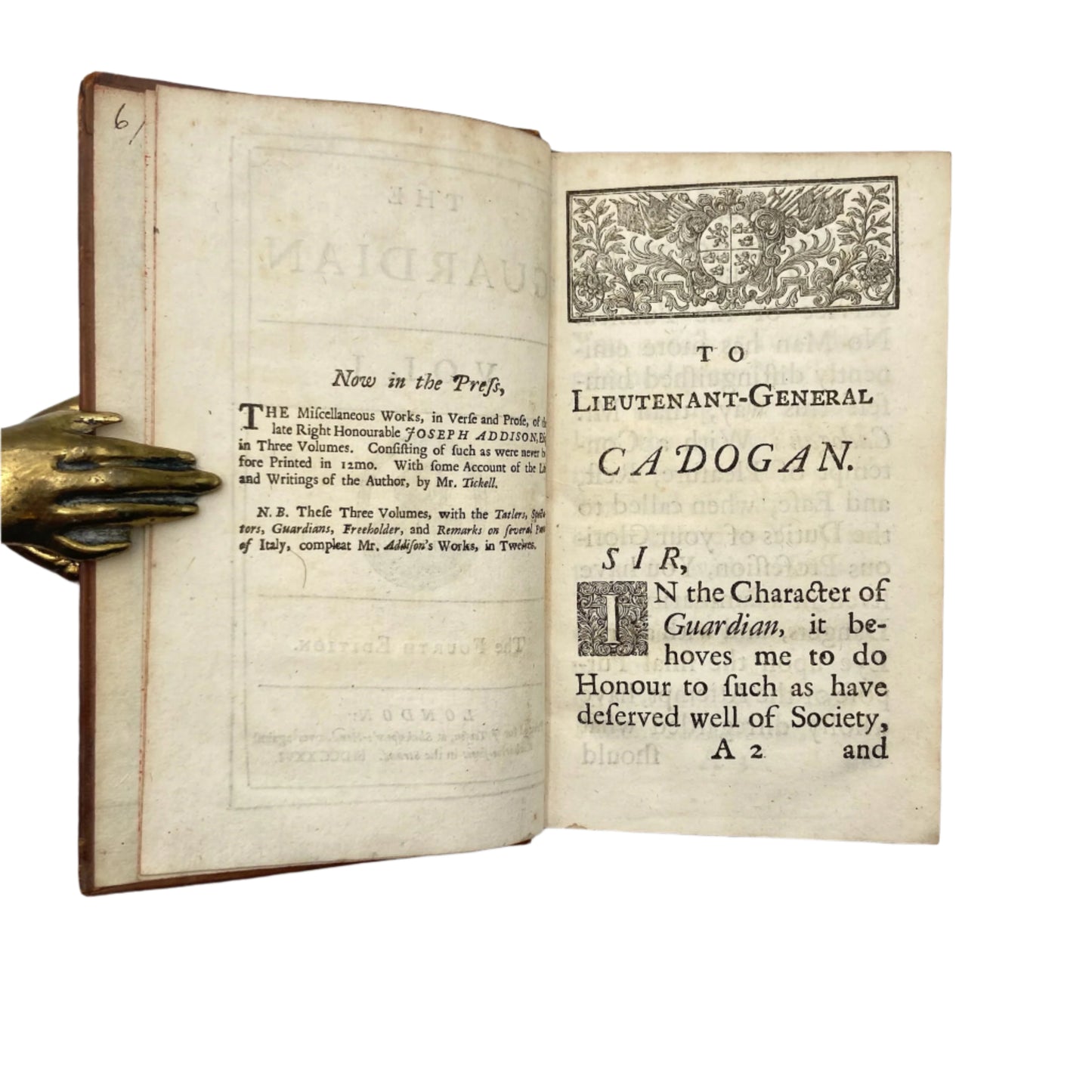 2 Volumes 1726 "The Guardian" Brown Full Leather Books