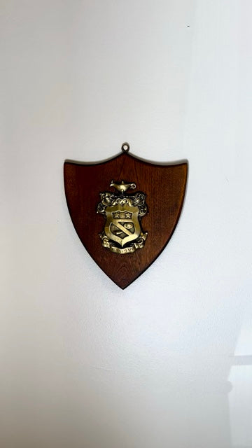 Vintage Kappa Psi Fraternity Brass Crest Plaque on Shield Backing