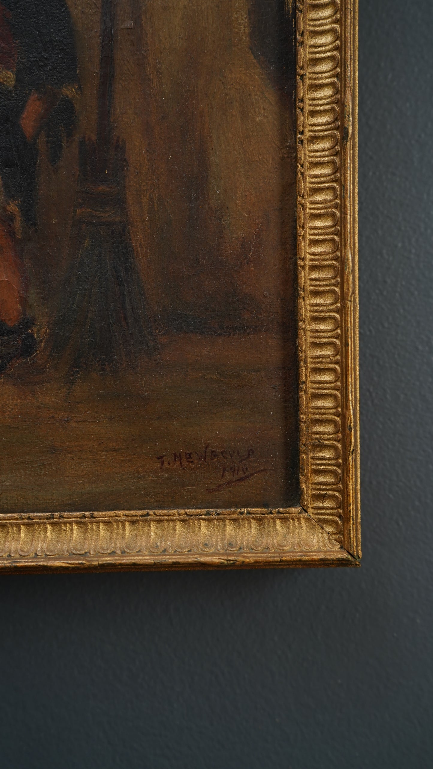 British School Oil Painting of Street Sweeper Boy with Dog, c. 1890–1915