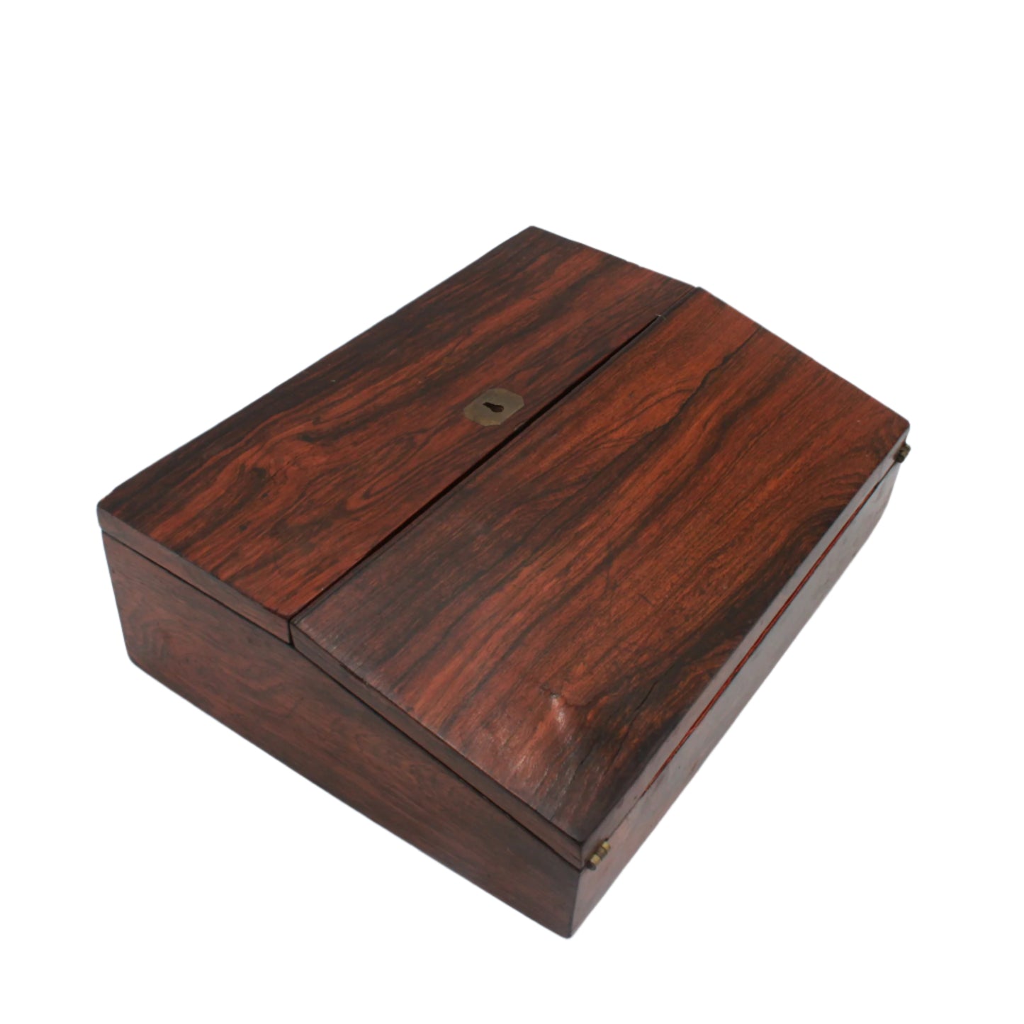 Antique Rosewood Writing Slope with Velvet Writing Surface and Inscriptions, Mid-19th Century