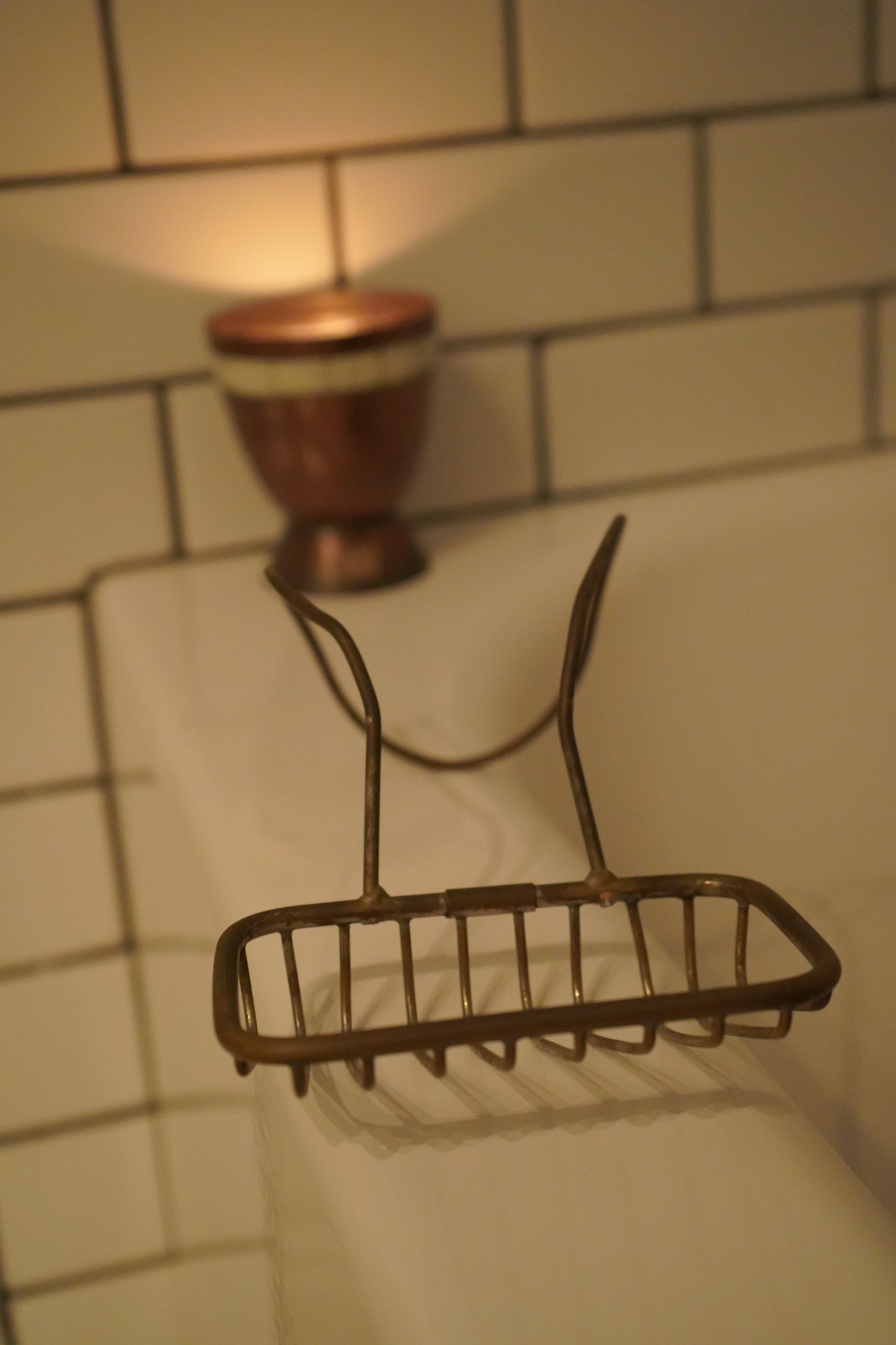 Antique Brass Tub-Mounted Soap Holder Basket