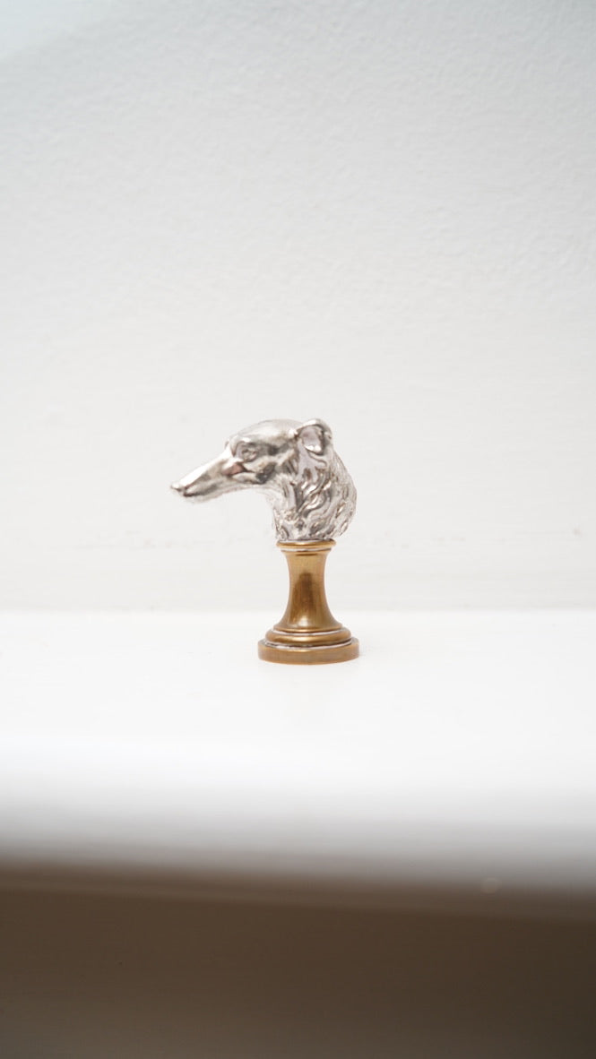 Edwardian Silver-Plated Greyhound Wax Seal Stamp on Brass Base, c.1890–1910