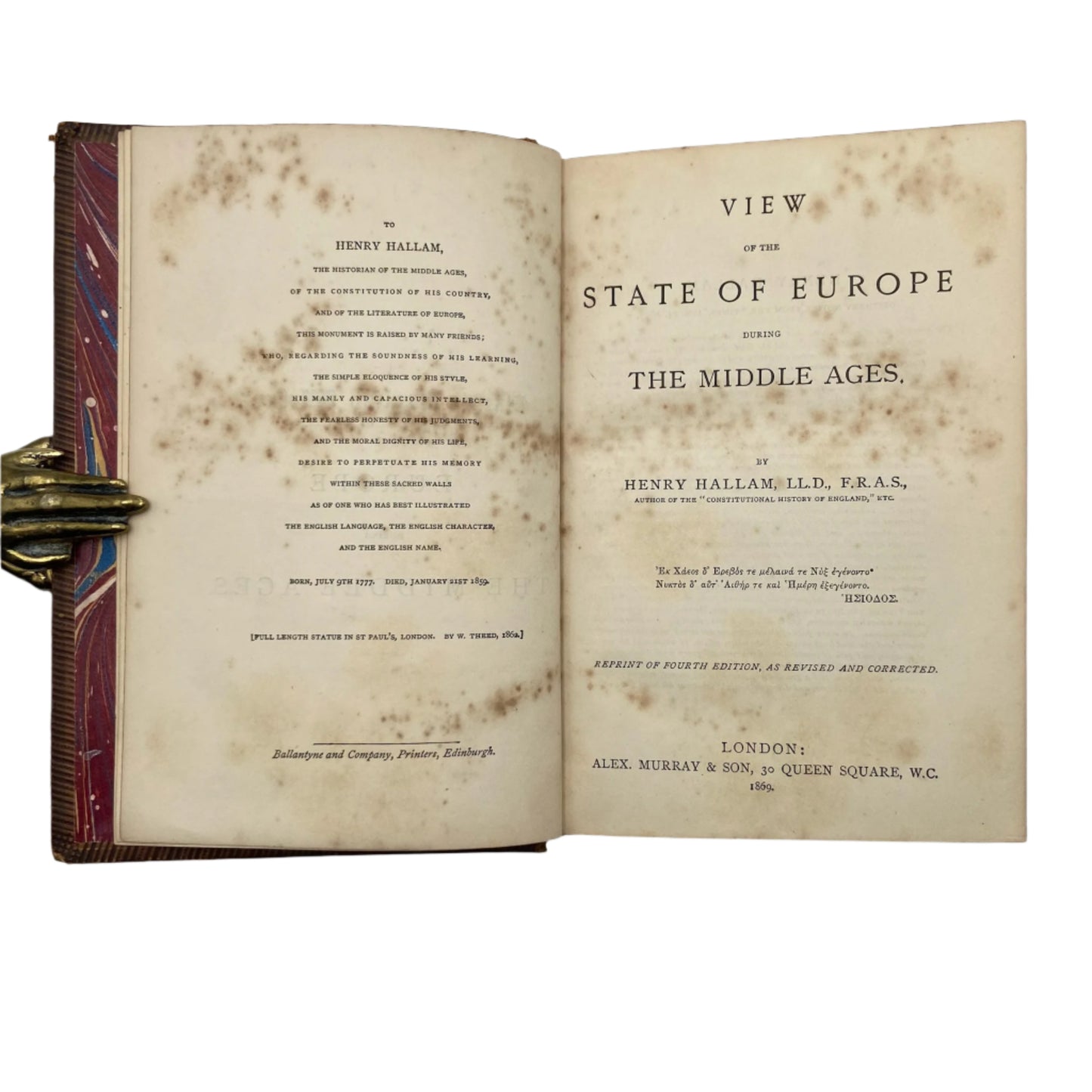 1869 "View of the State of Europe During the Middle Ages" Full Brown Leather Book
