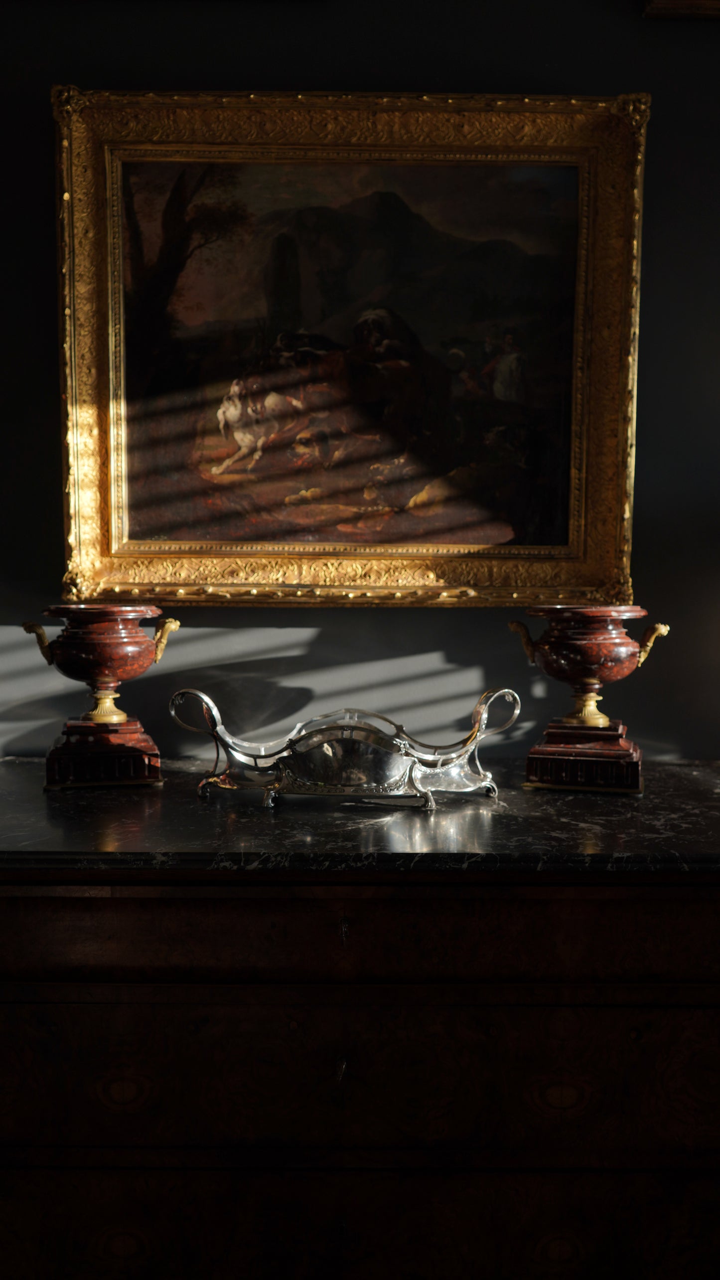 Pair of Napoleon III Rouge Royal Marble Urns, Circa 1852-1870