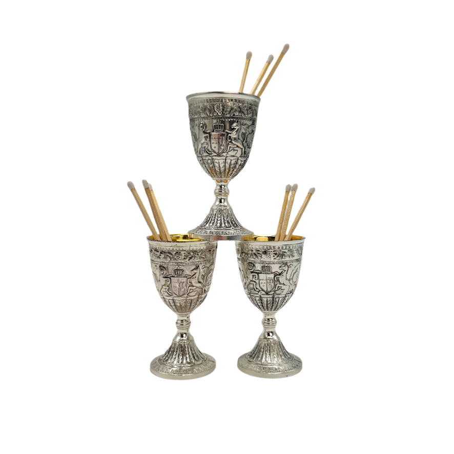 Vintage Miniature Silver Plated Goblet with Heraldic Motifs