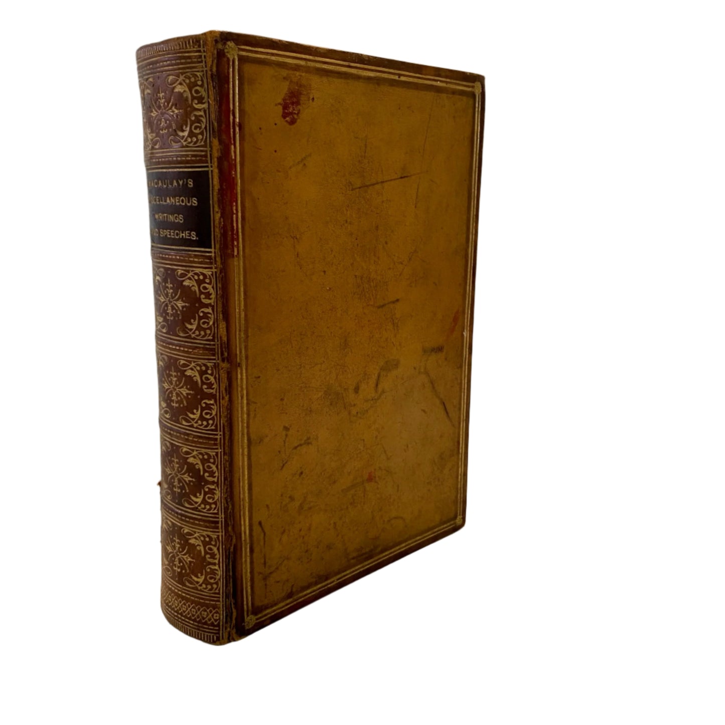 1889 "The Miscellaneous Writings and Speeches of Lord Macaulay" Full Caramel Brown Leather Book