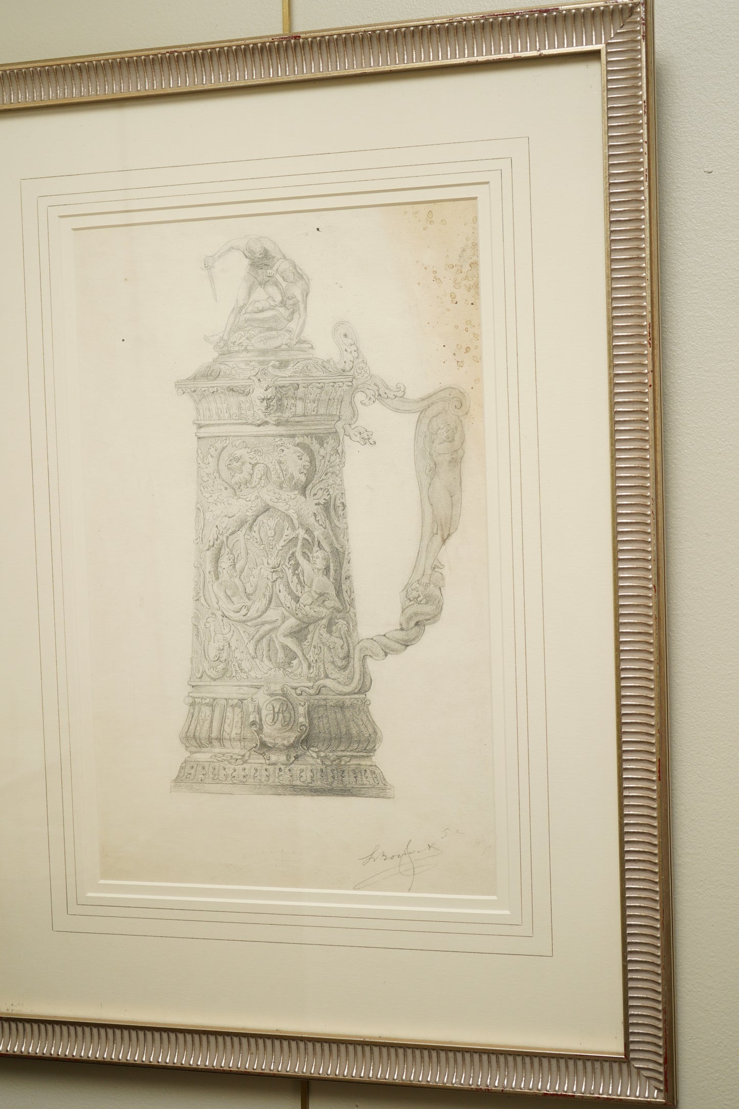 Henry Bouvet (French, 1859–1945) – Study of a Tankard, Signed Pencil Drawing on Paper, Framed