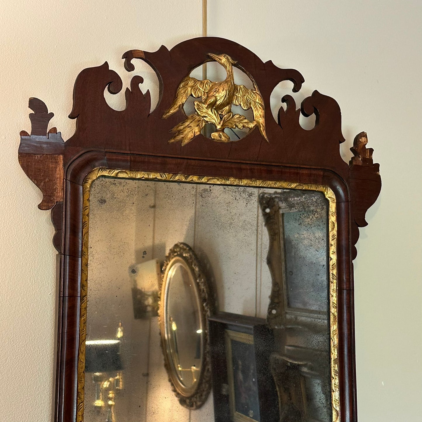Early 19th Century Federal-Chippendale Style Wall Mirror with Mahogany Veneer and Gilt Details