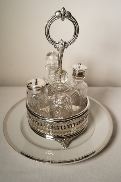 Antique English Silverplate Revolving Cruet Set, Circa 1880