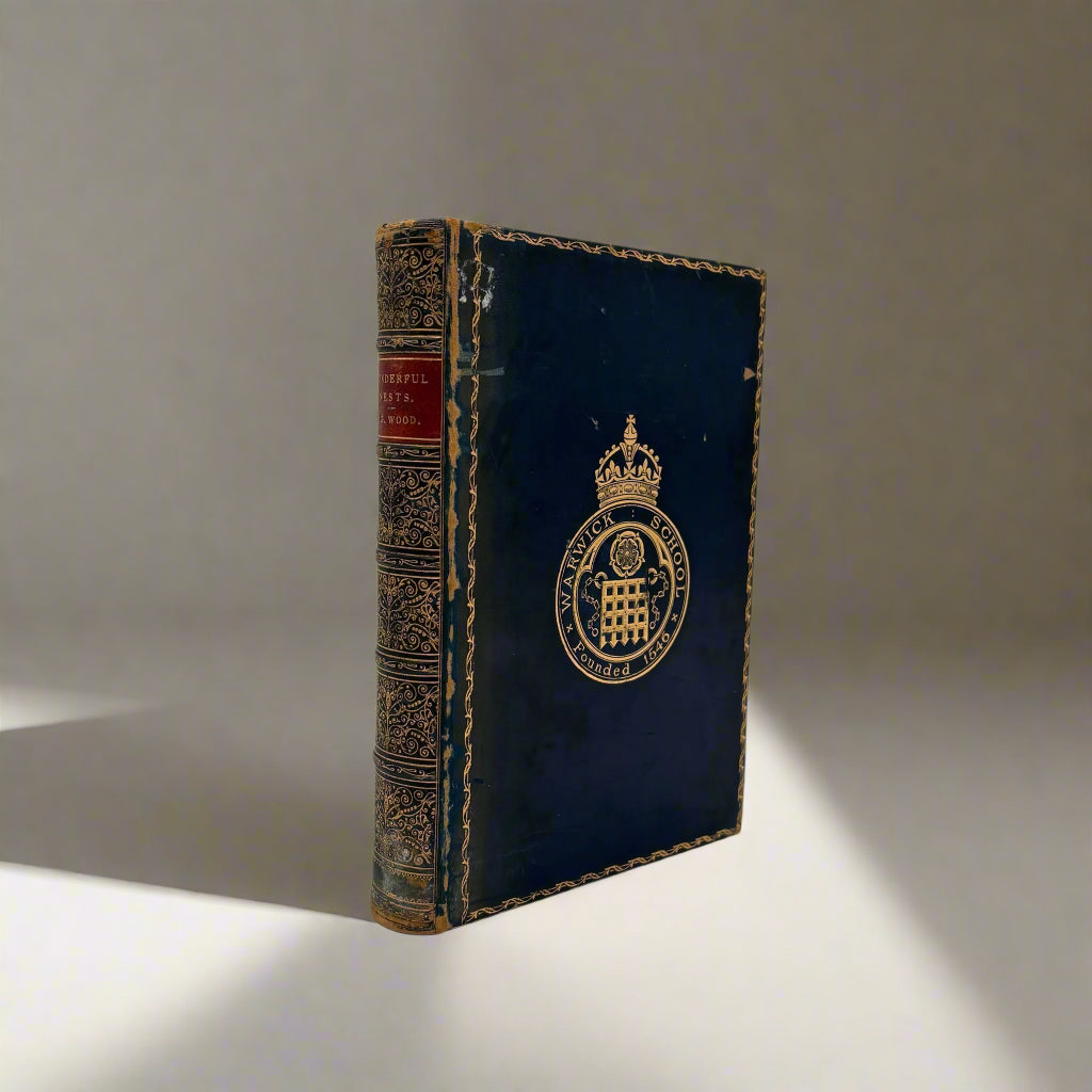 1892 Nature "Wonderful Nests" Blue Full Leather Prize Binding Book, Antique Bird Book