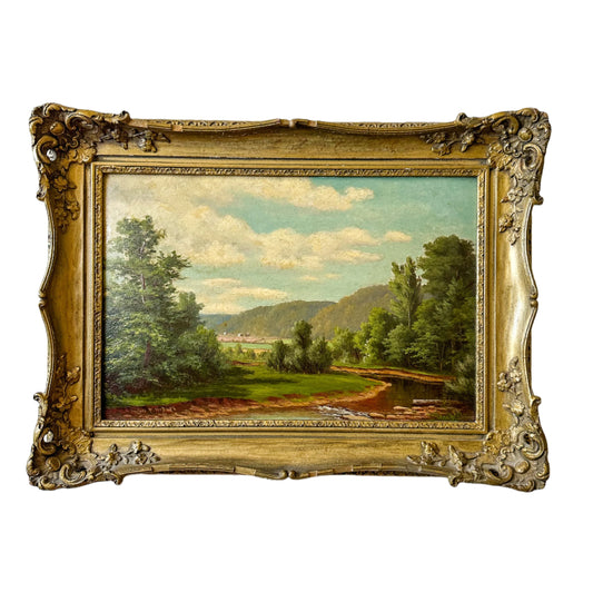 Antique European Landscape Oil on Board Painting